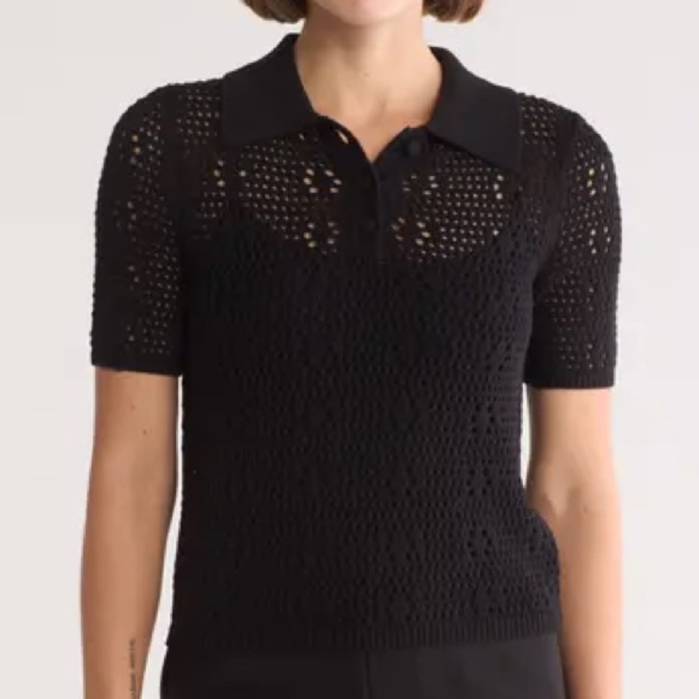 T TAHARI- Cotton Polo Sweater- Navy. Size Small.